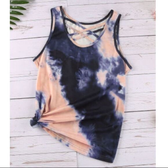 💝Blue and Pink tie dye Cross Front tank - Picture 5 of 9